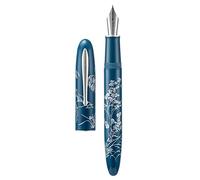 Hongdian N23 - Pluma estilográfica de conejo azul, punta extrafina de iridio con borde plateado, diseño de tallado de conejo de la suerte, con convertidor y caja de bolígrafo de metal