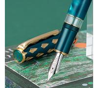 Hongdian N7 pluma estilográfica de pistón de resina de pavo real, iridio medium pluma clásica, pluma de escritura suave con caja de metal