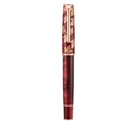 Hongdian N8 - pluma estilográfica de acrílico rojo, irdidium hoja larga fina oro rosa adorno hojas de arce tallar tapa, pluma de escritura lisa con convertidor y conjunto de caja de pluma de metal