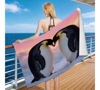 Hongduo Toalla de Playa 3D Pingüino Toalla de Baño Adulto Microfibra Absorbente para Hombre Mujer Manta de Playa Diseño Romántico Piscina Viajes Natación Baño 100 x 200 cm