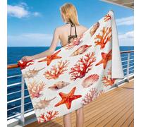 Hongduo Toalla Playa 3D Coral y Estrella de Mar Microfibra Grande, Toalla Piscina Estilo Tropical Ultraligera y Secado Rápido, Portátil, Sin Arena Idoneidad Viajes Piscina (80x160cm)