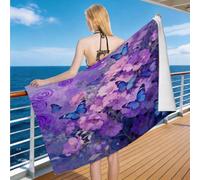 Hongduo Toalla Playa 3D Flores de Dibujos Animados Microfibra Grande, Toalla Piscina Púrpura Ultraligera y Secado Rápido, Portátil, Sin Arena Idoneidad Viajes Piscina (70x140cm)
