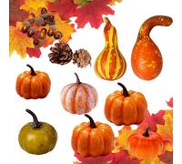 HONGECB 50 Piezas Juego de Calabazas Artificiales - Set de Decoración de Calabazas de Otoño, Mini Cosecha Falsa Bellotas, Hojas de Arce, Conos de Pino, para Acción de Gracias, Halloween, Navidad