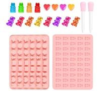 HONGECB Molde Ositos Silicona, Moldes Gominolas Silicona, Molde de Silicona para Dulces, Formas Gomas, Moldes de Silicona para Caramelos, con 2 Goteros, para Dulces Chocolate Gelatina Gomitas,2Piezas