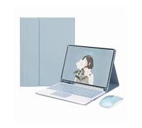 HongHeFu Accesorios, Round Keycap Keyboard Pen Slot TPU Leather Case Suitable for Samsung Galaxy Tab S7/S8/S9/S9FE/S10FE-11 Inch(Sky Blue+Touch Keyboard+Mouse)