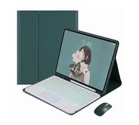 HongHeFu Accesorios, Round Keycap Keyboard Pen Slot TPU Leather Case Suitable for Samsung Galaxy Tab S6 Lite-10.4 inch/P610/P615/P613/P619(Dark Green+Touch Backlit KB+Mouse)