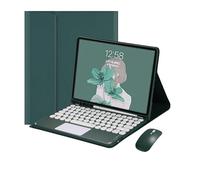 HongHeFu Accesorios, Round Keycap Keyboard Pen Slot TPU Leather Case Suitable for Samsung Galaxy Tab S6 Lite-10.4 inch/P610/P615/P613/P619(Dark Green+Touch Keyboard+Mouse)