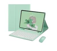 HongHeFu Accesorios, Round Keycap Keyboard Pen Slot TPU Leather Case Suitable for Samsung Galaxy Tab S7/S8/S9/S9FE/S10FE-11 Inch(Green+keyboard2+Mouse)