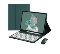HongHeFu Accesorios, Round Keycap Keyboard Pen Slot TPU Leather Case Suitable for Samsung Galaxy Tab S10 plus/S9FEplus/S8plus 12.4 Inch(Dark Green+keyboard2+Mouse)