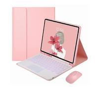 HongHeFu Accesorios, Round Keycap Keyboard Pen Slot TPU Leather Case Suitable for Samsung Galaxy Tab S6 Lite-10.4 inch/P610/P615/P613/P619(Pink+Touch Backlit KB+Mouse)