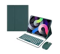HongHeFu Accesorios, Round Keycap Keyboard Pen Slot TPU Leather Case Suitable for Samsung Galaxy Tab S7/S8/S9/S9FE/S10FE-11 Inch(Dark Green+Keyboard+Mouse)