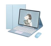 HongHeFu Accesorios, Round Keycap Keyboard Pen Slot TPU Leather Case Suitable for Samsung Galaxy Tab S6 Lite-10.4 inch/P610/P615/P613/P619(Sky Blue+Touch keyboard2+Mouse)