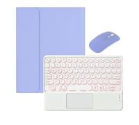 HongHeFu Accesorios, Round Keycap Keyboard Pen Slot TPU Leather Case Suitable for Samsung Galaxy Tab S6 Lite-10.4 inch/P610/P615/P613/P619(Purple+Touch Backlit KB+Mouse)