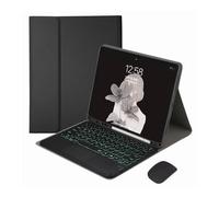 HongHeFu Accesorios, Round Keycap Keyboard Pen Slot TPU Leather Case Suitable for Samsung Galaxy Tab S7/S8/S9/S9FE/S10FE-11 Inch(Black+Touch Backlit KB+Mouse)