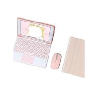 HongHeFu Accesorios, Tablet Protective Case with Keyboard and Mouse Set Suitable for iPad Pro 11 Inch 5th Gen-2024(Round Touch Keyboard+Mouse+Pink)