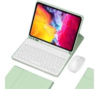 HongHeFu Accesorios, Tablet Protective Case with Pen Slot, Round Key Cap Keyboard Mouse Suitable for iPad Pro 13 Inch 2024 Universal(Green+Keyboard+Mouse)