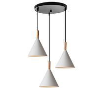 Hongho 3 Luces Lámparas Colgantes de Techo Led Modernas Pantallas de Lamparas Metal Madera Iluminación Colgante Salon Cocina (Blanco (Accesorios Negros))