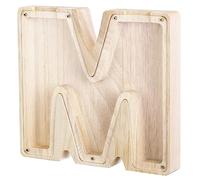 HonGien Hucha de madera con letras del alfabeto, hucha de madera con calcomanías transparentes del alfabeto, hucha transparente para regalo de niños, Navidad, decoración del hogar (M)