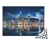 Hongkong Skyline Puzzle 1000 Piezas Papel Reciclado Night View Puzzles para Adultos Divertido and Desafiante Family Juego Holiday Blessings Gift para Men 38x26cm/1000pcs