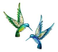 HONGLAND Arte de Pared de colibrí de Metal de 15 Pulgadas, Escultura de Pared de pájaros de Metal, decoración de jardín, Estatua al Aire Libre, Patio, Valla, Placas Colgantes, Paquete de 2