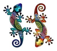 HONGLAND Arte de Pared de geco de Metal, 2 Unidades, Lagarto de 15 Pulgadas, decoración al Aire Libre, Escultura de Vidrio Colgante para jardín, Valla y hogar