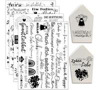 Hongma Rub On Sticker 19 x 14 cm, formato grande, Happy Life Transfers, 4 unidades, frases para Raysin para Keraflott, muebles, cristal, madera, bricolaje, decoración, Rub On Folie, Rubons, pegatinas