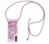 HongMan Funda Bling Glitter Liquida con Cuerda para Huawei P20 Pro,Transparente Cristal Suave Silicona TPU Bumper Protector Carcasa con Colgante Ajustable Cordón - Case y Correa