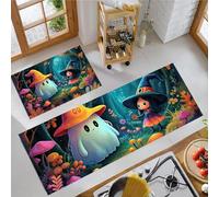 Hongo Bruja Fantasma Alfombras de Cocina para Piso 2 Piezas, Fantasía Dibujos Animados Antideslizantes Juego de Alfombras de Cocina Lavables Antifatiga Alfombra Cómoda - 50x80+50x150cm