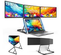 HONGO Monitor Portátil 3 Pantalla 15.6" Extensor Triple Pantalla Portátil Extensible 1080P FHD IPS, Portable Monitor USB-C/HDMI con Adaptador & Soporte, Plegado 360°, Compatible con Mac/Windows/Linux