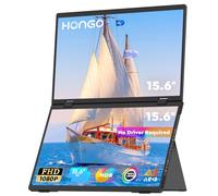 HONGO Monitor portátil USB C de 15.6 pulgadas 1080P FHD doble pantalla IPS, extensor de pantalla plegable para laptop, altavoces integrados, monitor dual para portátil/PC/PS4/5/teléfono