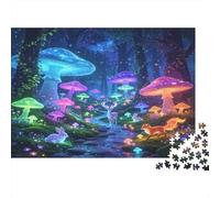 Hongos Coloridos fantásticos Puzzle de 1000 Piezas Papel Escena Nocturna en el Bosque Puzzle para Adultos Relajación Familia Decoración Regalo 38x26cm/1000pcs
