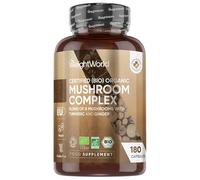 Hongos Complex Bio, 180 Cápsulas de 8 Setas y Hongos para 3 Meses | como Melena de León, Reishi, Shiitake, Maitake, Chaga y Cordyceps - Mushroom Complex Bio Enriquecido con Jengibre y Cúrcuma