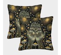 Hongos Cuadrada Funda De Cojín De Sofá 2 Paquetes Manos con Patrón Adecuada para Cama,hogar,automóvil,Interior Y Exterior 50x50cm