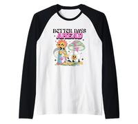 Hongos de dibujos animados mejores días por delante Camiseta Manga Raglan