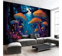 Hongos Del Bosque Cuentos Hadas Papel Pintado, 300 X 210 Cm Pared Papel Pintado, Paisaje Bosque Mágico Decoración De Paredes Para Salón Dormitorio Pasillo Comedor, Azul-Verde
