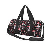 Hongos Rojos en Negro Mujeres Plegable Grande Viaje Bolsa de Lona Bolsa de Viaje Durante la Noche Carryon Hombro Deporte Gimnasio Bolsa