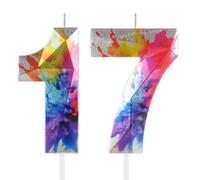 Hongplus Vela de cumpleaños con números de grafiti colorida número 17, pack de 2, sin fragancia, moderna, temática de números, para ocasión de cumpleaños, ecológica, uso al aire libre