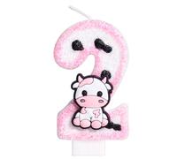 Hongplus Vela de cumpleaños número 2 con purpurina de vaca rosa, decoración de segundo cumpleaños, decoración de pastel con temática de vaquera