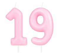 Hongplus Vela de macaron número 19 - Vela rosa de feliz cumpleaños para pastel, decoración de fiesta de cumpleaños número 19