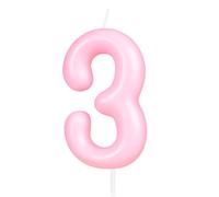 Hongplus Vela rosa macarrón con el número 3, vela de 3 cumpleaños, velas de feliz cumpleaños rosa macarrón para pastel, decoración de pastel rosa para niñas y mujeres, suministros de decoración de