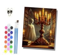 HONGPZH Pintura por números adultos Con marco pintado a mano Kit para principiantes Set incluye pinturas acrílicas y pinceles lienzo de 40 x 50 cm Con marco Fantasmas bajo la luz de las velas