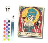 HONGPZH Pintura por Números Adultos Principiantes con Pinceles y Pinturas Acrílicas de Lienzo Decoración Con marco 40 x 50 cm Tarot del vino de la mujer calavera