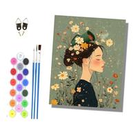 HONGPZH Pintura por Números Adultos Principiantes con Pinceles y Pinturas Acrílicas de Lienzo Decoración para el Hogar sin Marco 40 x 50 cmPerfil de una niña entre flores