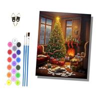 HONGPZH Pintura por Números Adultos Principiantes con Pinceles y Pinturas Acrílicas de Lienzo Decoración para el Hogar Con marco 40 x 50 cm Rompecabezas navideño para la sala de estar