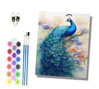 HONGPZH Pintura por Números Adultos Principiantes con Pinceles y Pinturas Acrílicas de Lienzo Decoración Con marco 40 x 50 cm Un pavo real azul posado en una rama florida.