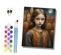 HONGPZH Pintura por Números Adultos Principiantes con Pinceles y Pinturas Acrílicas de Lienzo Decoración para el Hogar sin Marco 40 x 50 cmChica del castillo iluminado por la luna