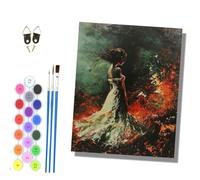 HONGPZH Pintura por números adultos sin marco pintado a mano Kit para principiantes Set incluye pinturas acrílicas y pinceles lienzo de 40 x 50 cmVista trasera de una chica entre las llamas