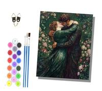 HONGPZH Pintura por Números para Adultos Cuadro para Pintar por Números con Lienzo 40x50cm pintura al óleo de Adecuado para adultos Con marco Vestido verde y beso entre flores