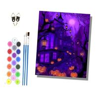 HONGPZH Pintura por Números para Adultos Cuadro para Pintar por Números con Lienzo 40x50cm pintura al óleo de Con marco Casa embrujada de Halloween de la noche púrpura