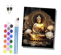HONGPZH Pintura por Números para Adultos de Cuadro para Pintar por Números con Lienzo 40x50cm pintura al óleo de Adecuado principiantesEstatua dorada de Buda junto a un loto